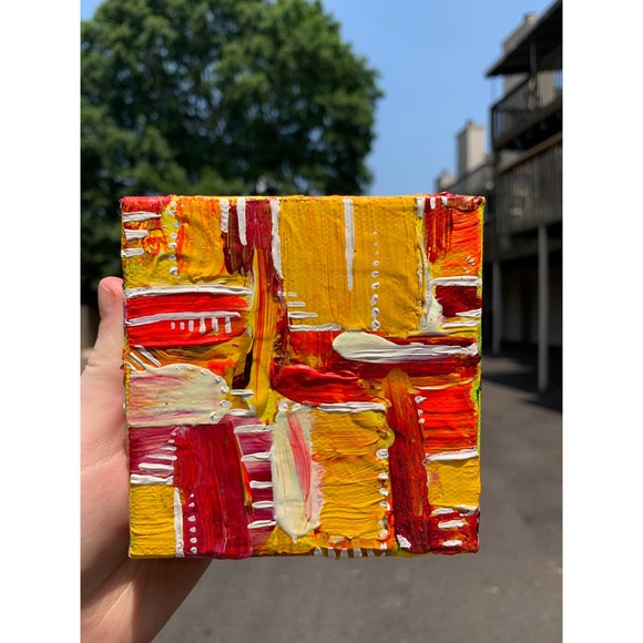 Handmade Yellow Mini Original Painting, Mini Canvas Painting, Office Art - Picture 4 of 9